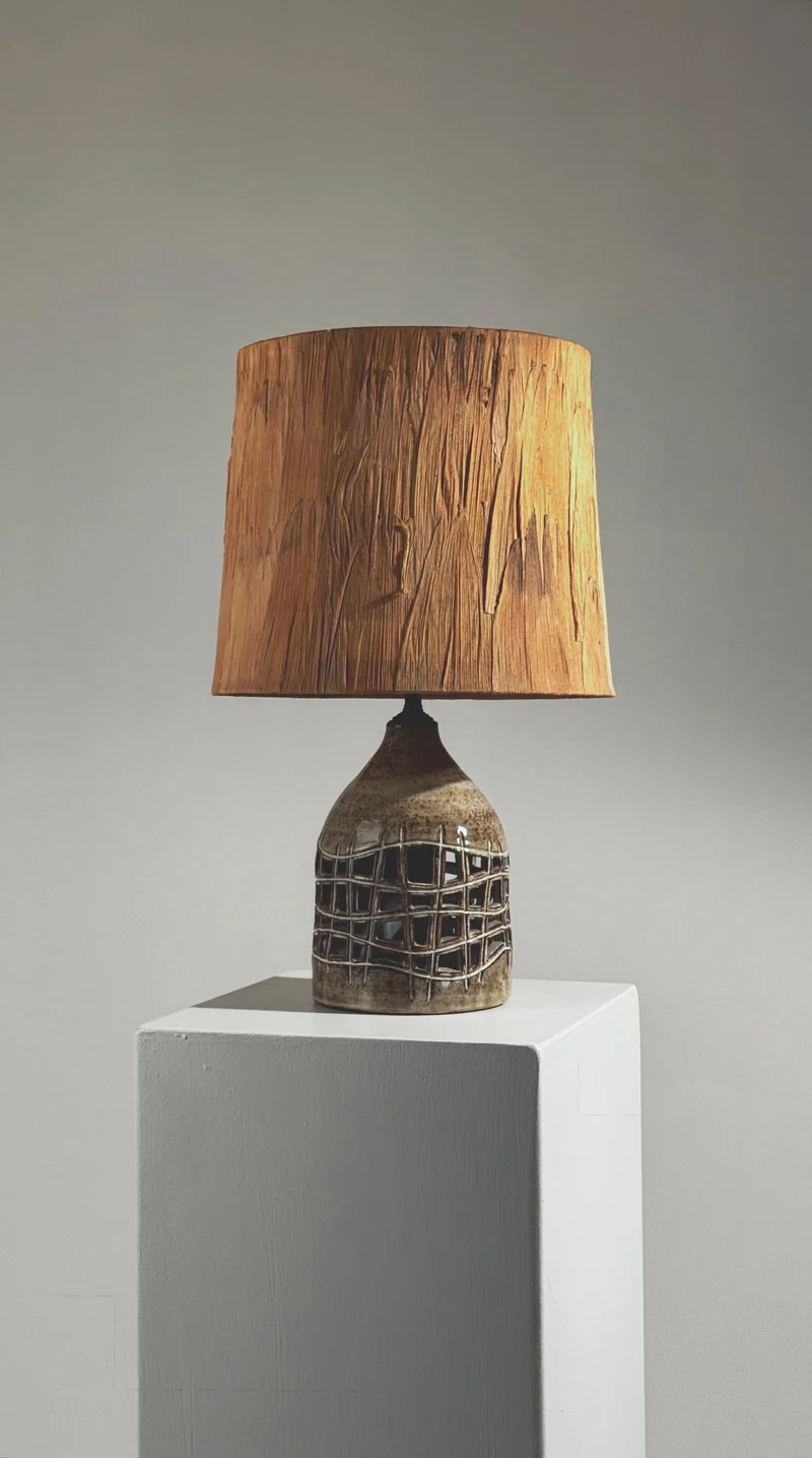 Vintage Elegant pierced Ceramic Table Lamp by Robert Pérot, Vallauris, France, circa 1960
