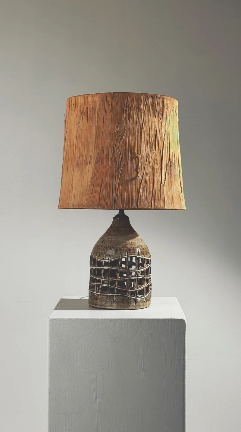 Vintage Elegant pierced Ceramic Table Lamp by Robert Pérot, Vallauris, France, circa 1960