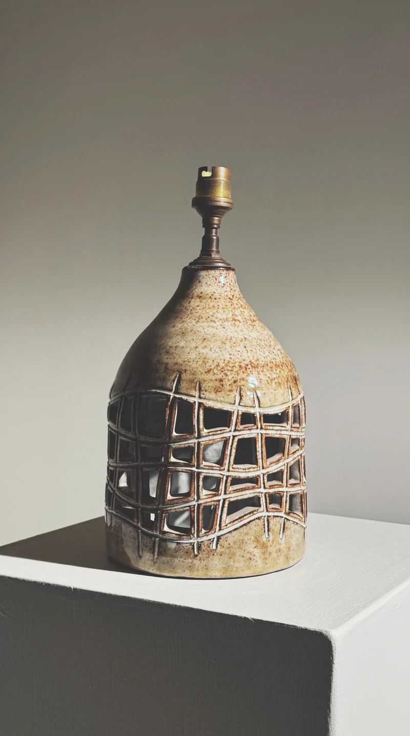 Vintage Elegant pierced Ceramic Table Lamp by Robert Pérot, Vallauris, France, circa 1960