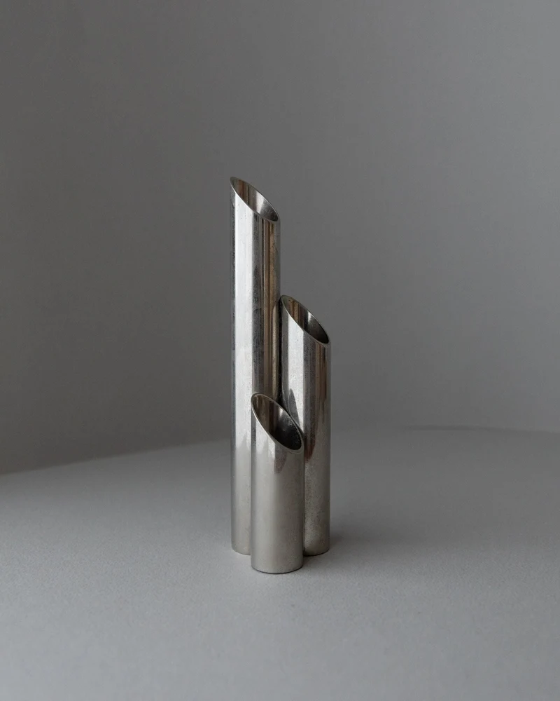 Stainless Steel Candle Holder, Italy 1970s