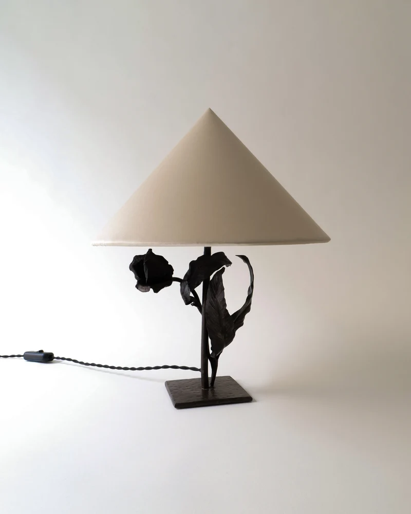 Vintage Wilting Flower Iron Table Lamp 1920s