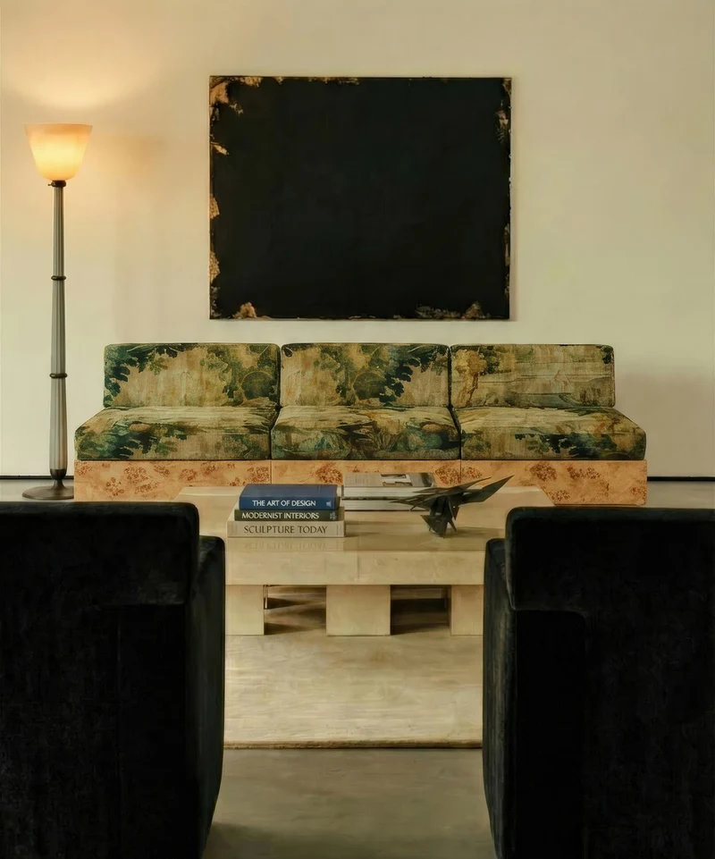 KAVA Collection II SOFA – Maple Burl Finish, Pierre Frey Upholstery