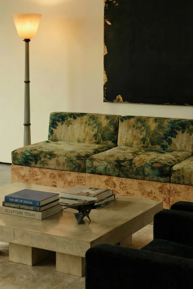 KAVA Collection II SOFA – Maple Burl Finish, Pierre Frey Upholstery
