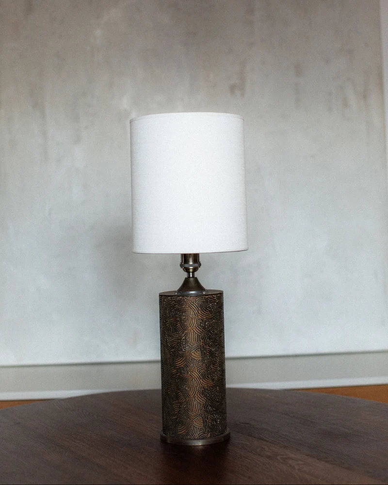 Vintage Brutalist Monolithic Bronze Table Lamp