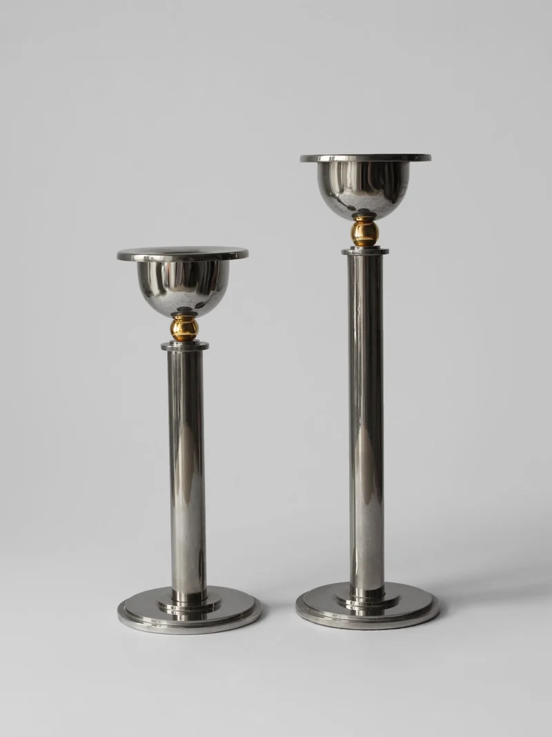 Silver Plated And Brass Candle Holders Set