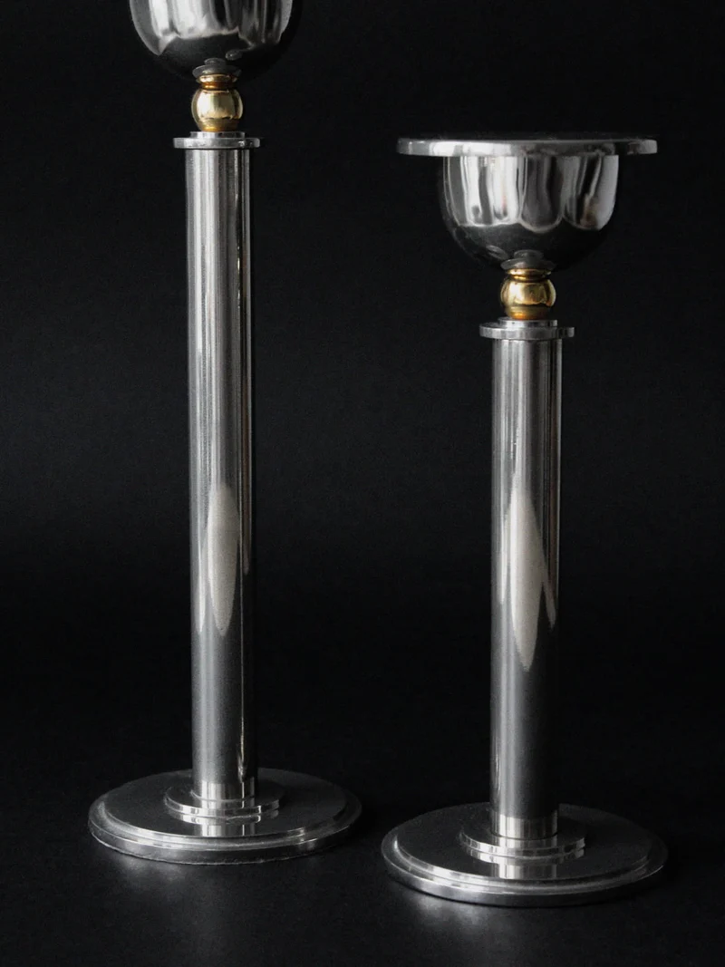 Silver Plated And Brass Candle Holders Set