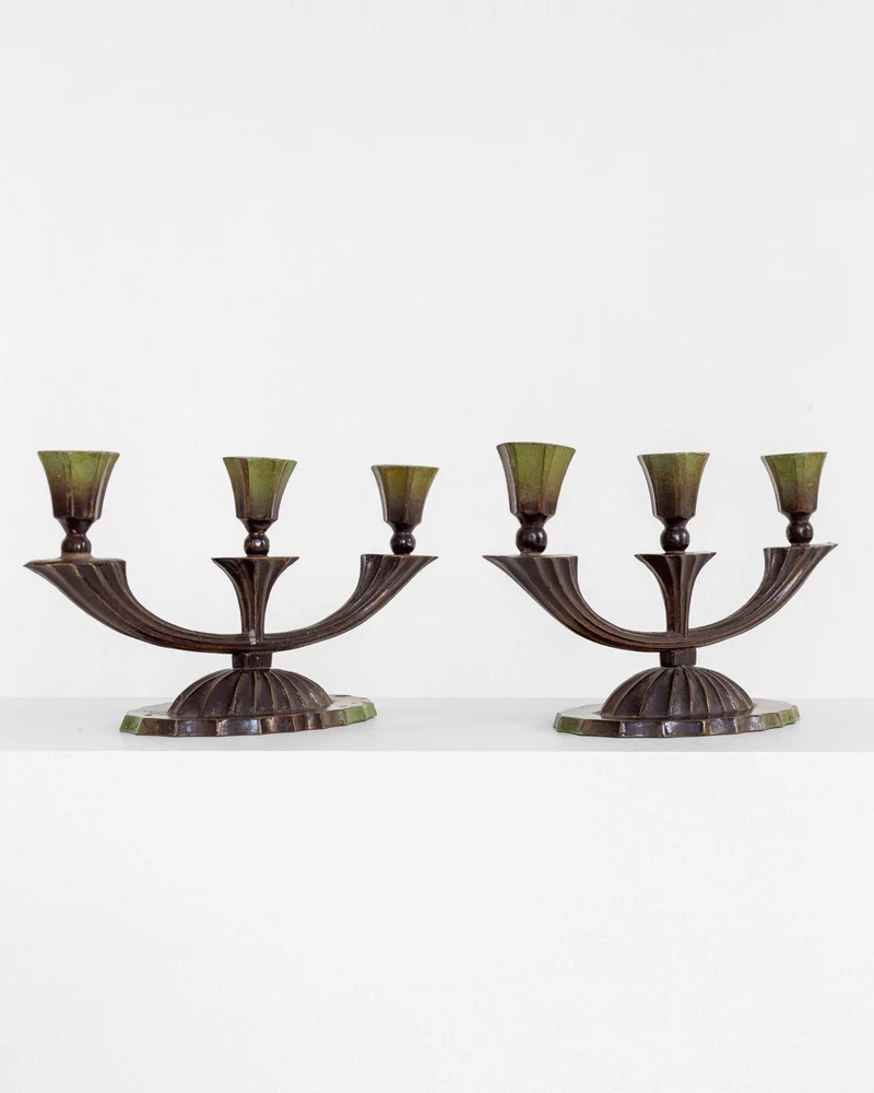 Pair of Art Deco Bronze Candlesticks, 1930s Sweden