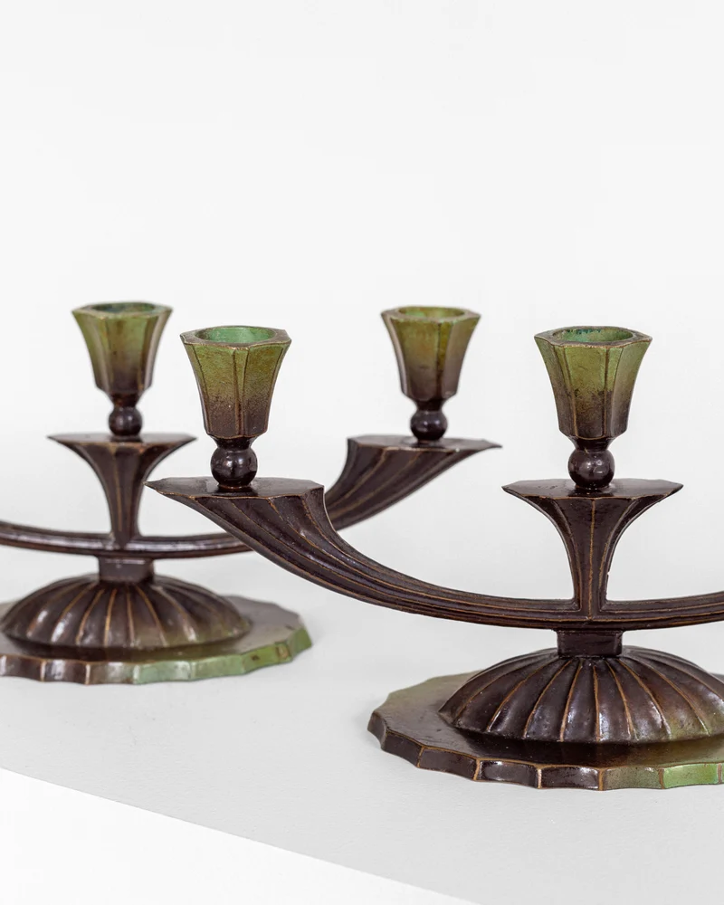 Pair of Art Deco Bronze Candlesticks, 1930s Sweden