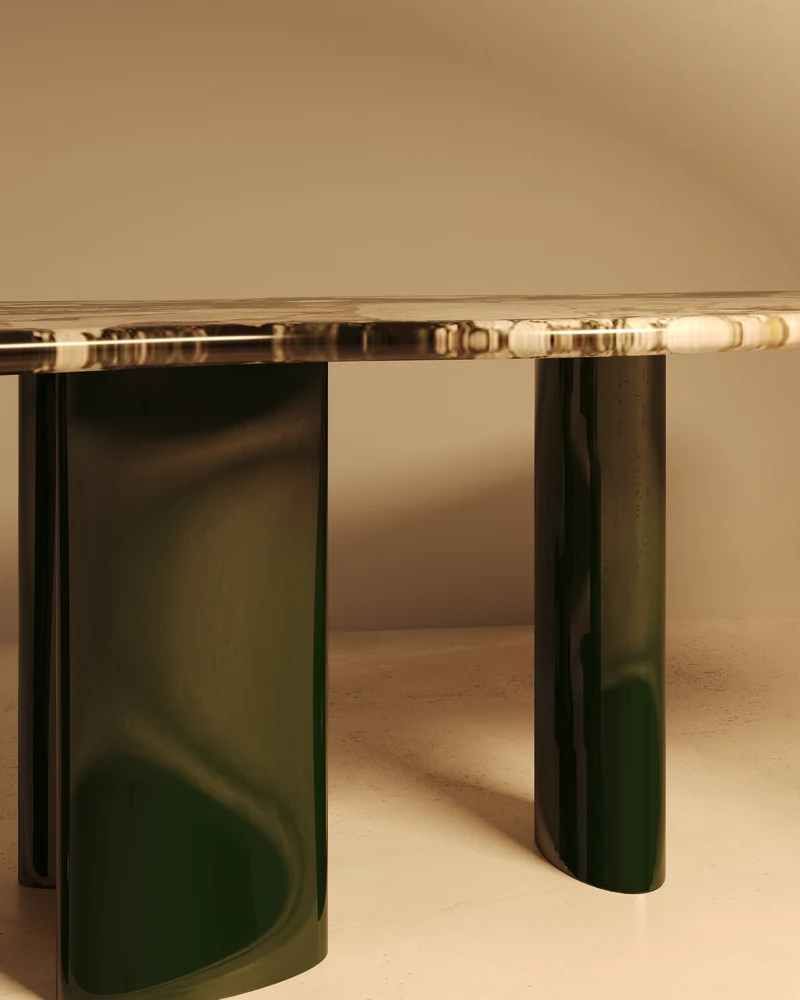 MOJÉ Green Edition – Glossy Lacquered Base, Patagonia Marble Top
