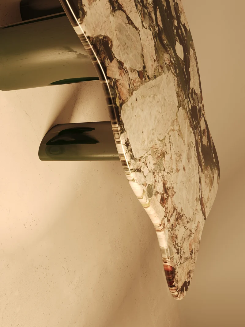 MOJÉ Green Edition – Glossy Lacquered Base, Patagonia Marble Top