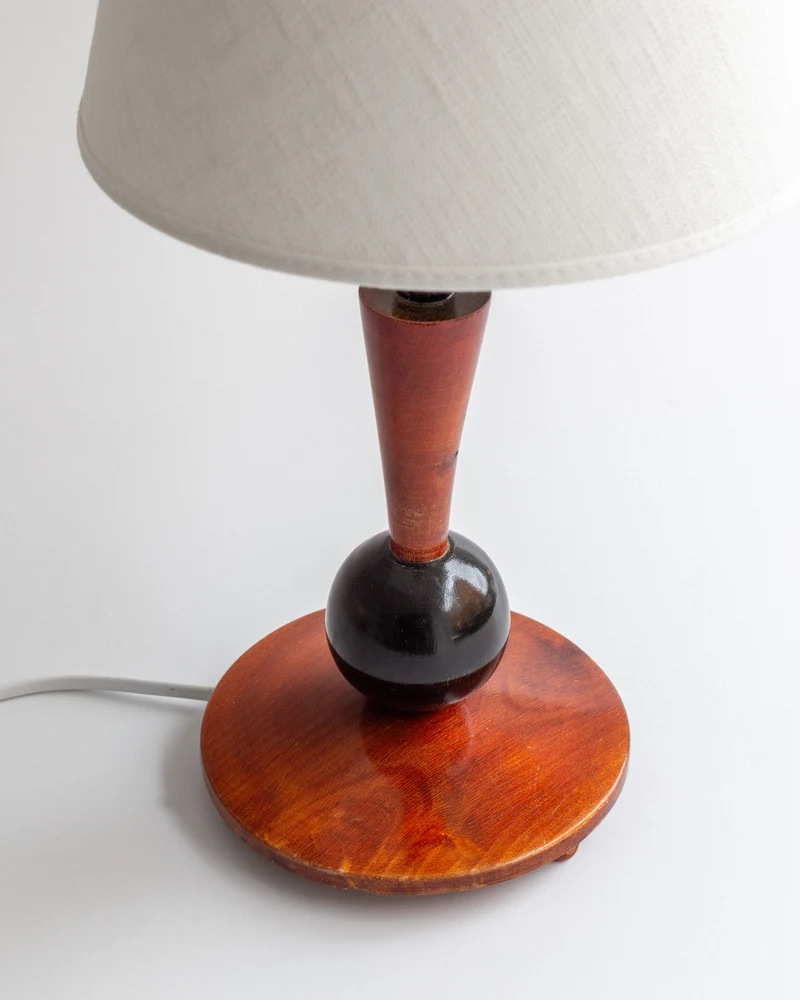 Vintage Wooden Art Deco Table Lamp, 1930s