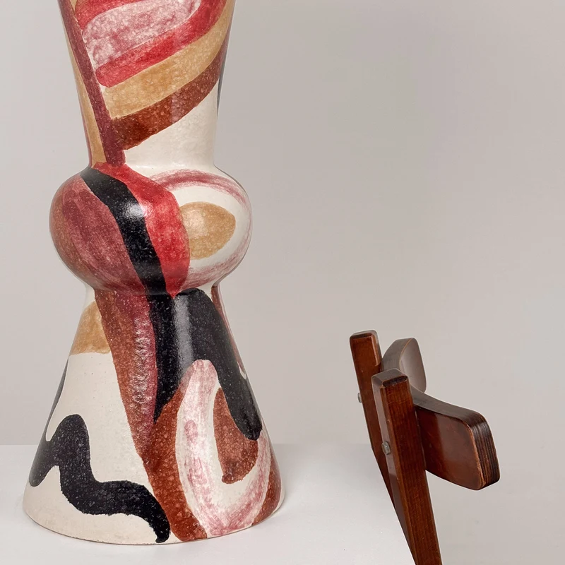 Vintage Large ceramic Table Lamp signed “HO”, 1960