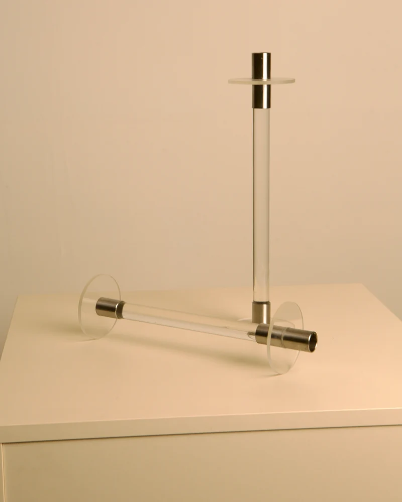Pair of Italian Lucite and Silver Candleholders, 70s