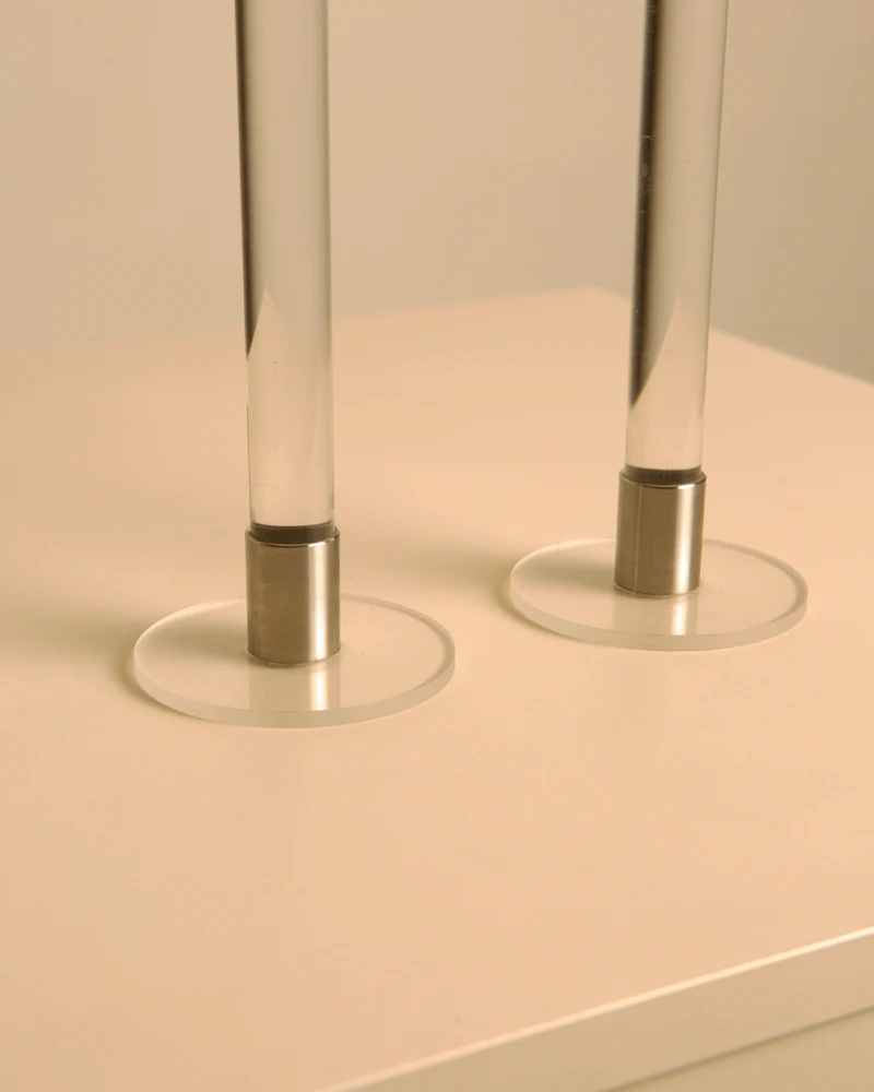 Pair of Italian Lucite and Silver Candleholders, 70s