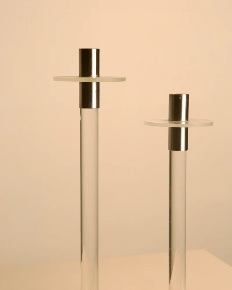 Pair of Italian Lucite and Silver Candleholders, 70s
