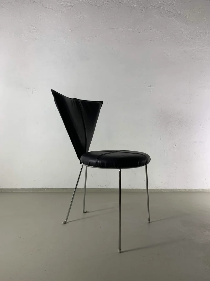 6 Black Leatherette Metal Chairs from Lubke | Germany | 1990s