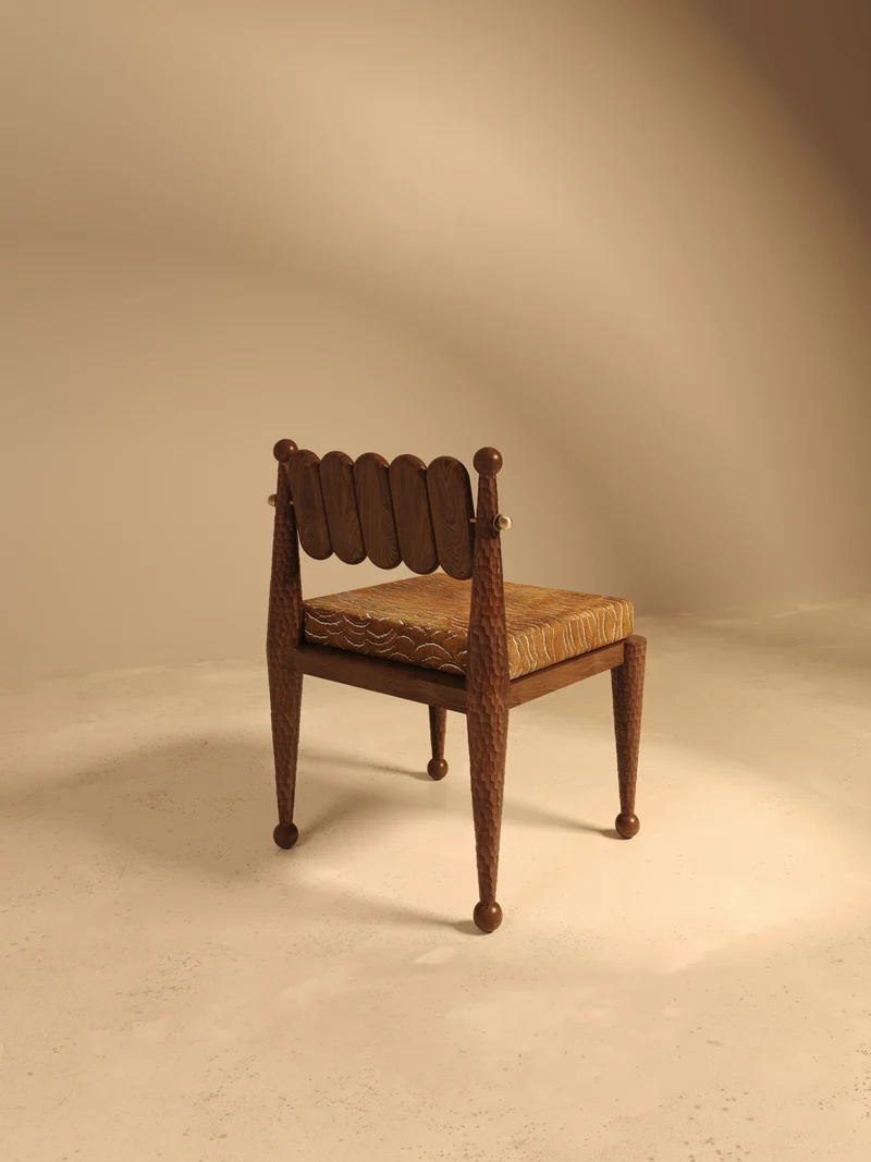 SIMORGH I – Carved Walnut with Pierre Frey Upholstery