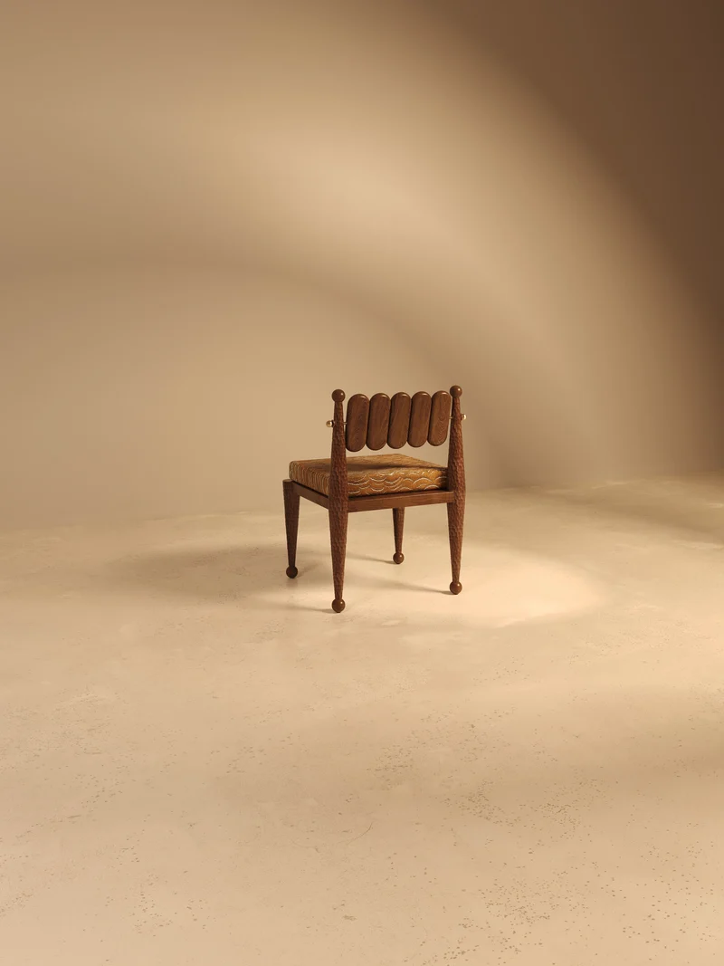 SIMORGH I – Carved Walnut with Pierre Frey Upholstery