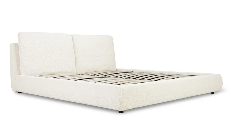 Cloud Bed with Storage, Queen, Cream Boucle