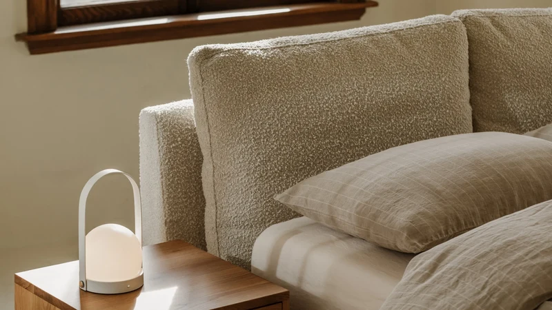 Cloud Bed with Storage, Queen, Cream Boucle
