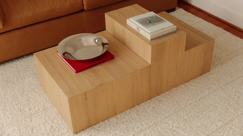 Align Coffee Table, Tiered, Travertine