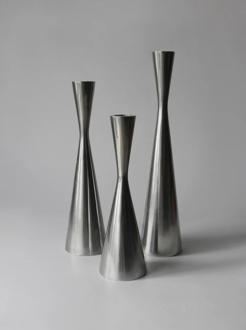 Polished Aluminum Trio Set Of Candle Holders