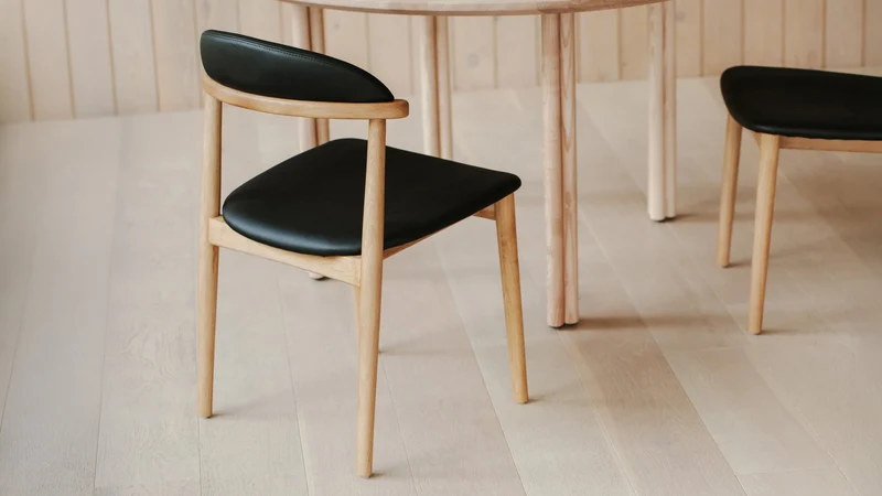 Count On Me Armless Dining Chair (Set of Two), Oak, Black Seat