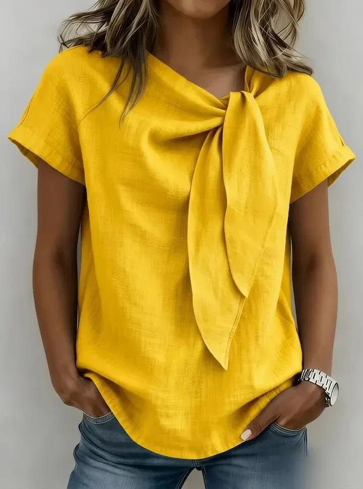 Chemisier Décontracté à Col Noué – T-shirt Élégant Manches Courtes