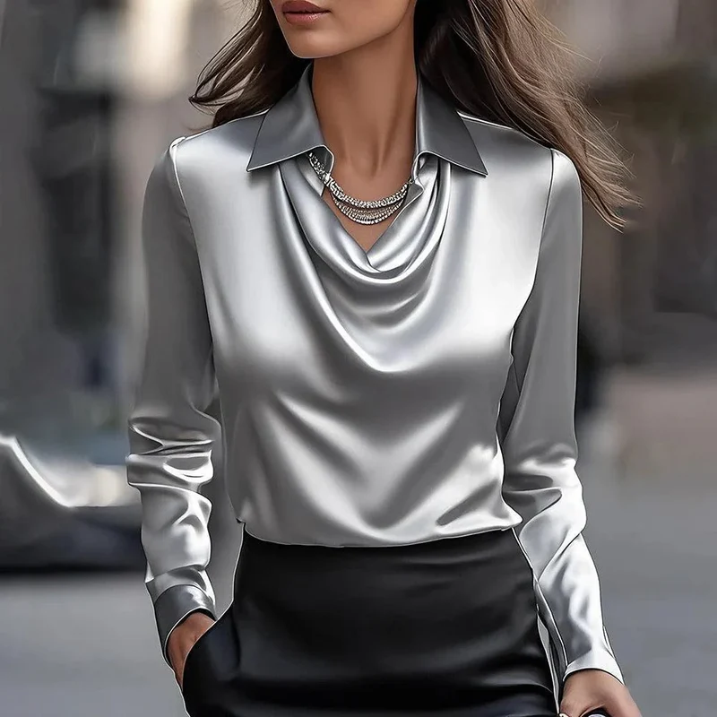 Chemisier Élégant en Satin – Style Minimaliste et Chic