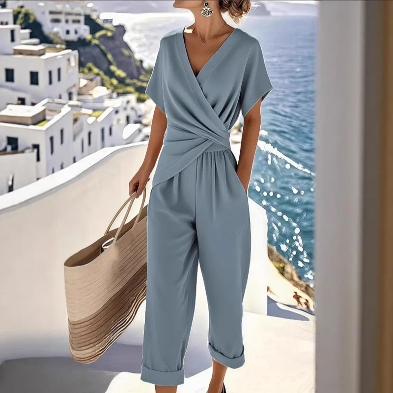 Ensemble Chic Deux Pièces – Top Plissé et Pantalon Fluide
