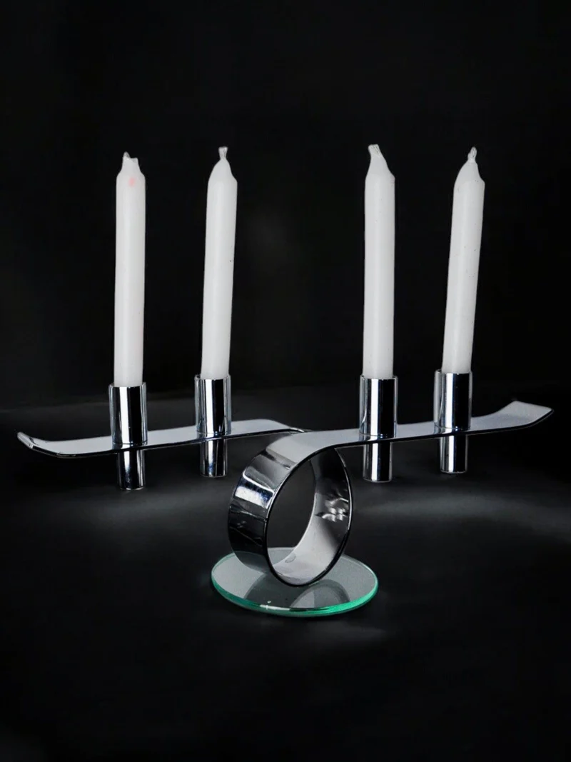 Space-age 4-flame candlestick, glass and metal, Germany, 1980