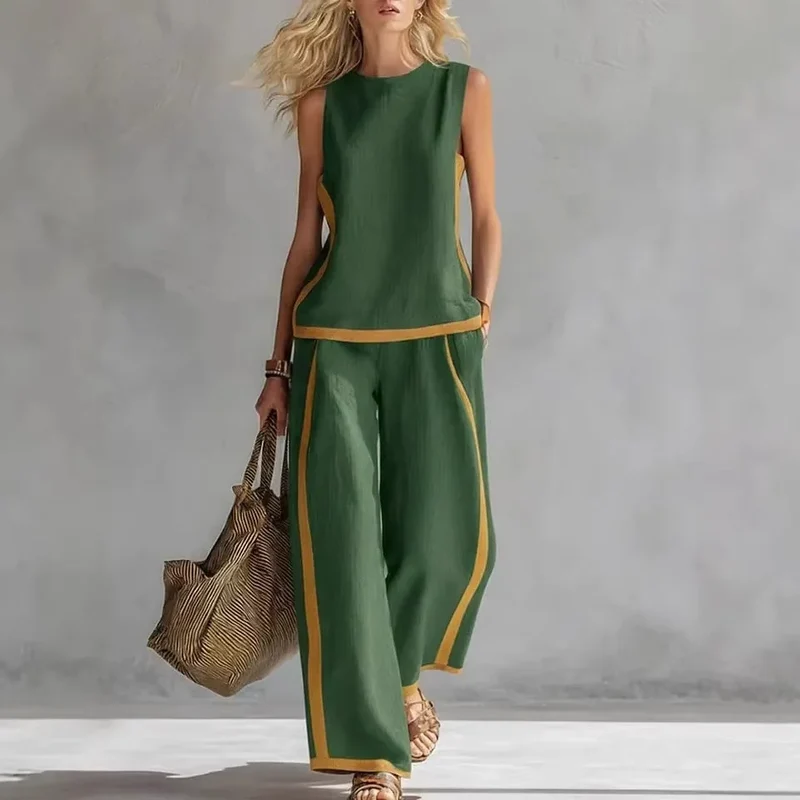 Ensemble d'Été "Elisa" - Blouse Fluide et Pantalon Large Chic.