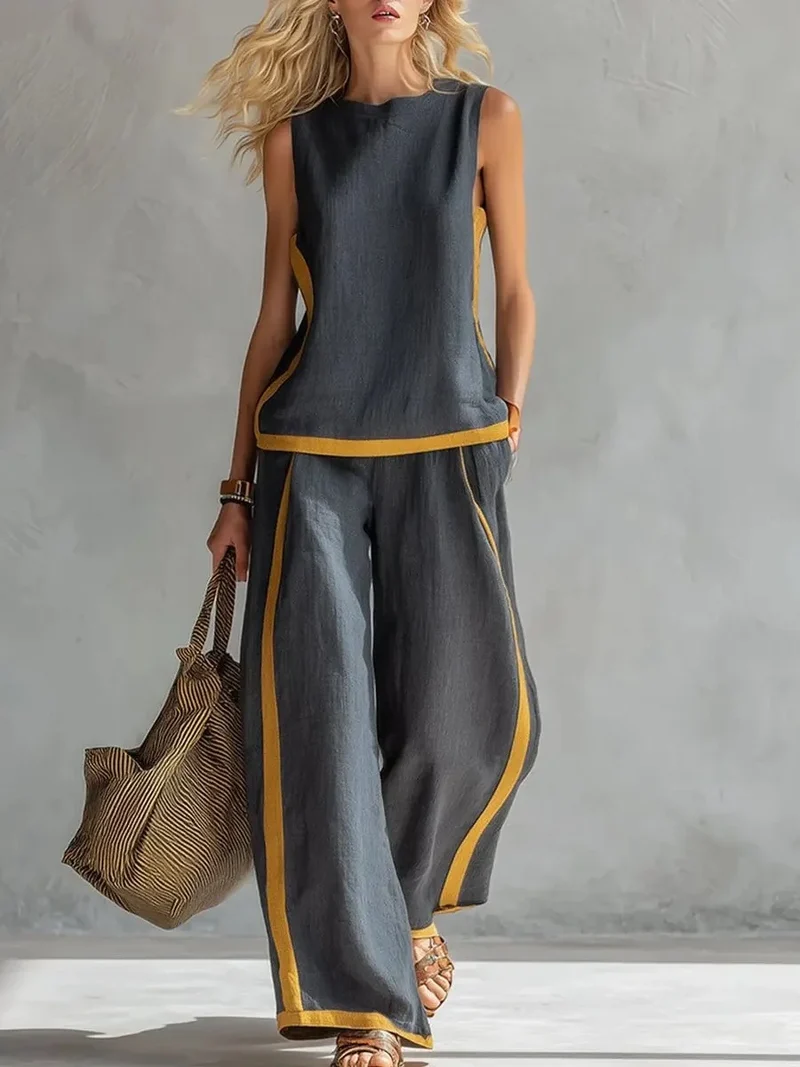 Ensemble d'Été "Elisa" - Blouse Fluide et Pantalon Large Chic.
