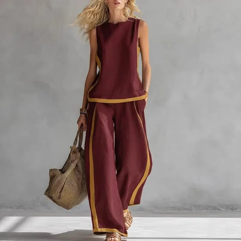 Ensemble d'Été "Elisa" - Blouse Fluide et Pantalon Large Chic.