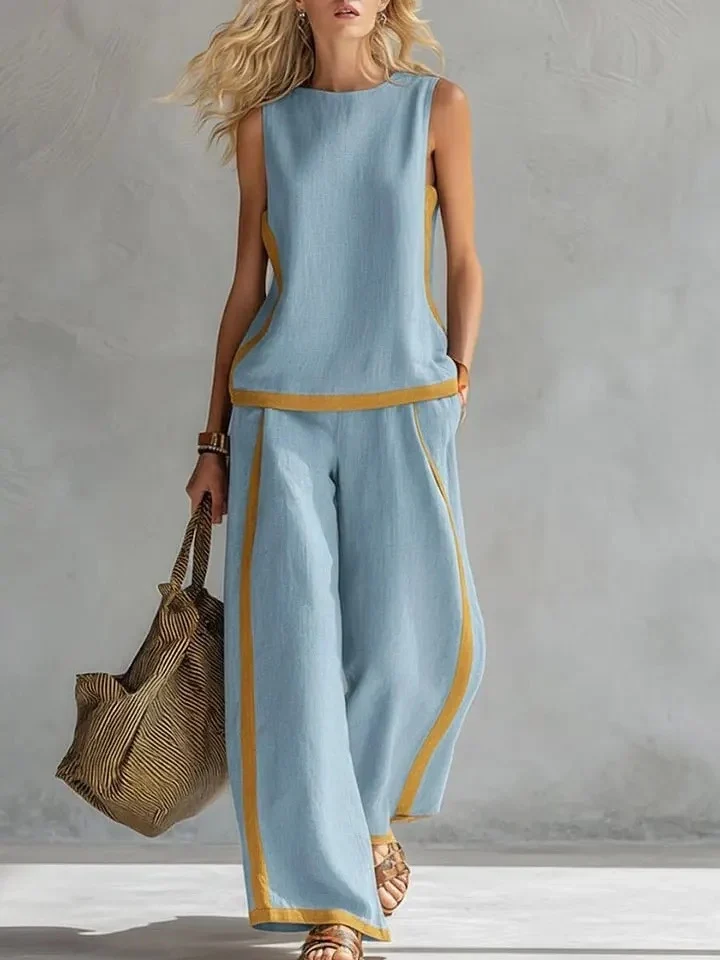Ensemble d'Été "Elisa" - Blouse Fluide et Pantalon Large Chic.
