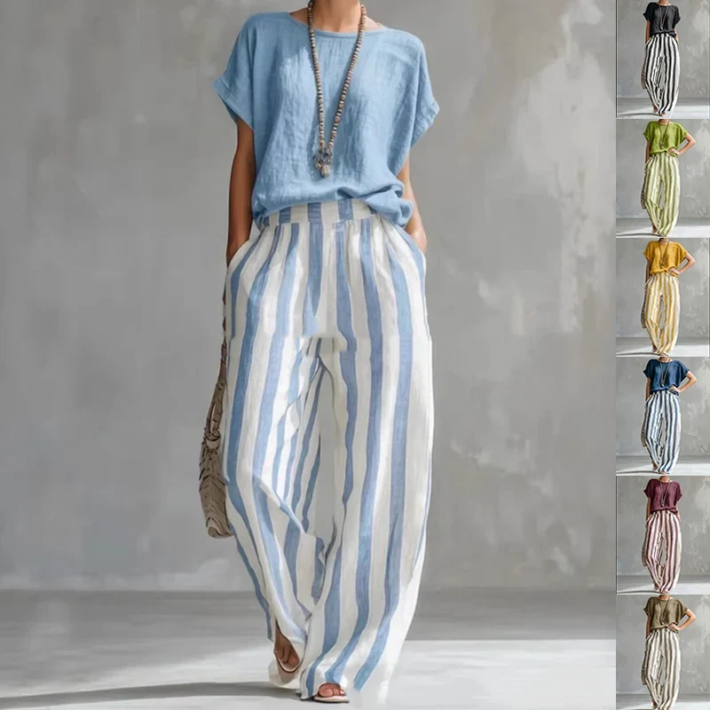 Ensemble d'Été "Estival" – Blouse Fluide et Pantalon Rayé Chic