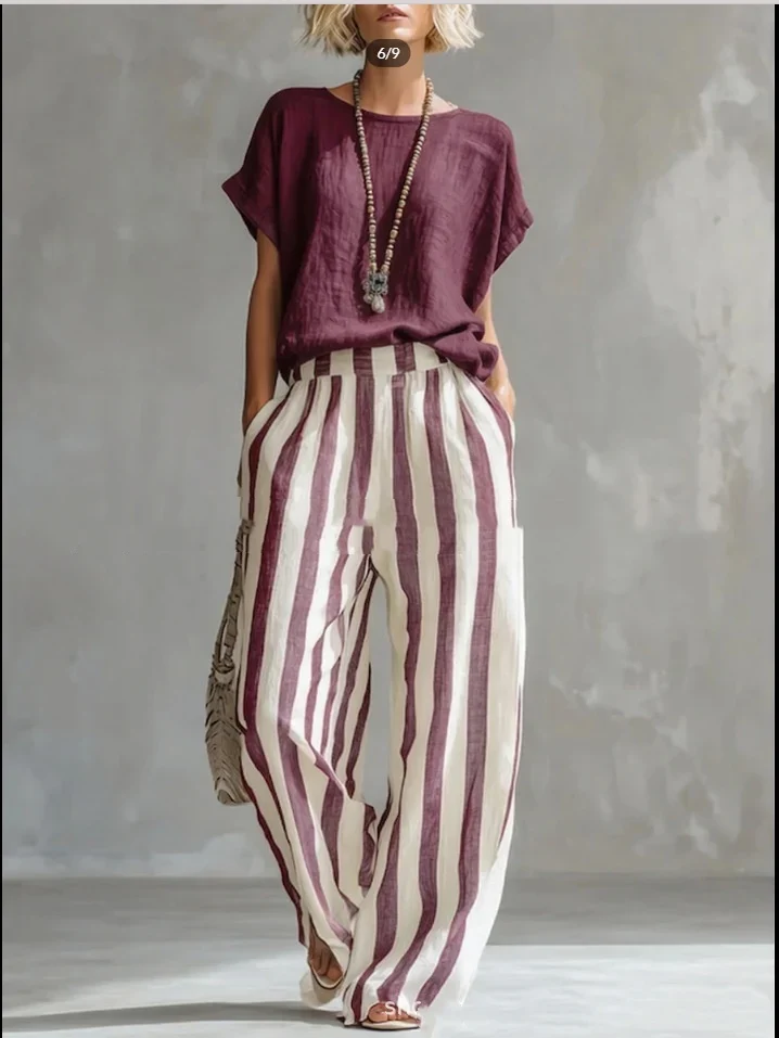 Ensemble d'Été "Estival" – Blouse Fluide et Pantalon Rayé Chic