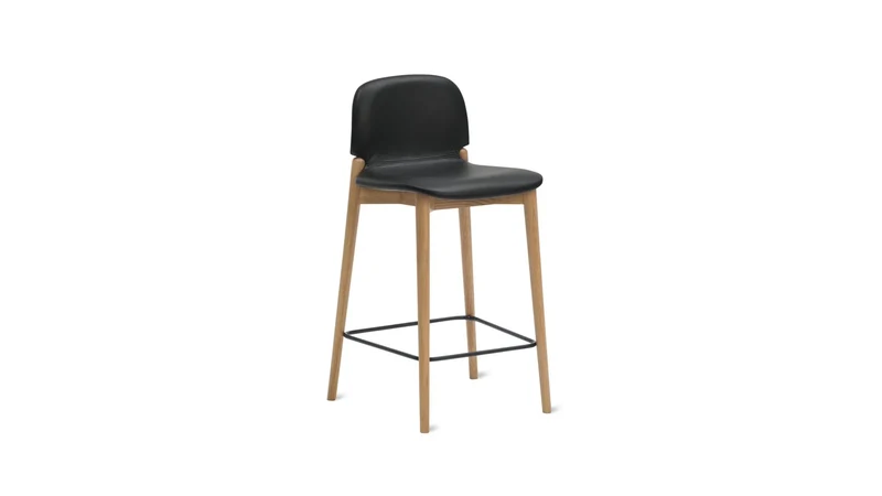 Dine In Counter Stool, Oak/Black Leather