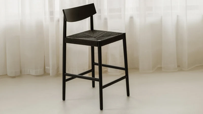 Dinner Guest Counter Stool, Black Oak/ Black Papercord Seat