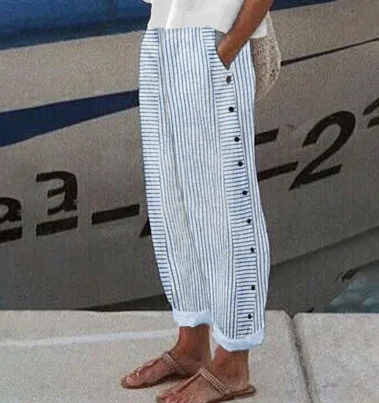 Pantalon Large à Rayures "Horizon" – Élégance Décontractée par Secret Éclat