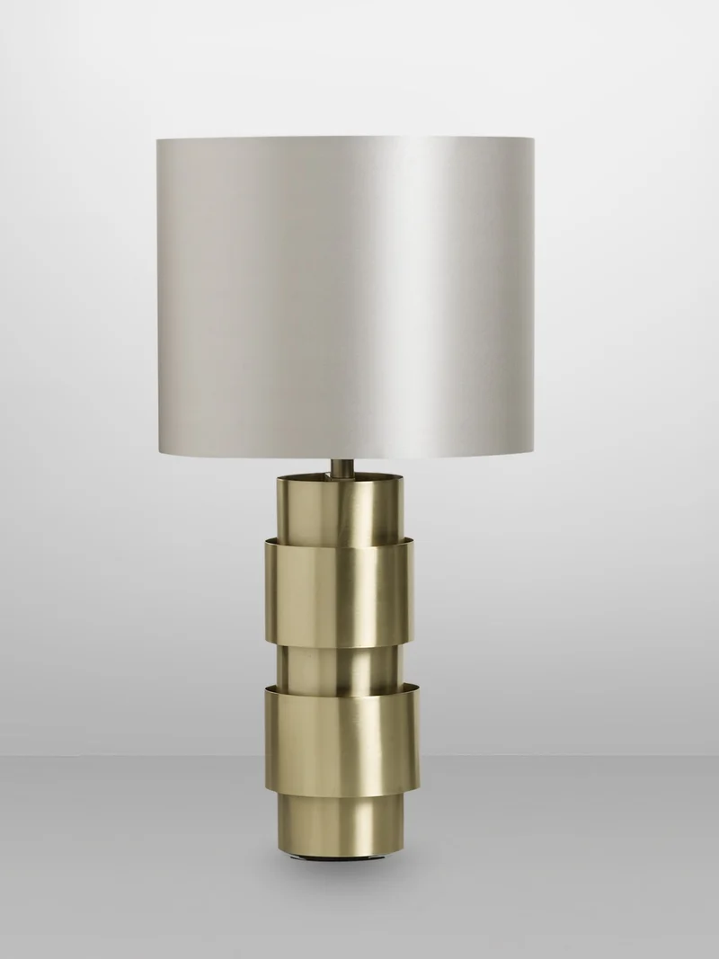 RING Table with Dove Grey Silk Shade Table Lamp
