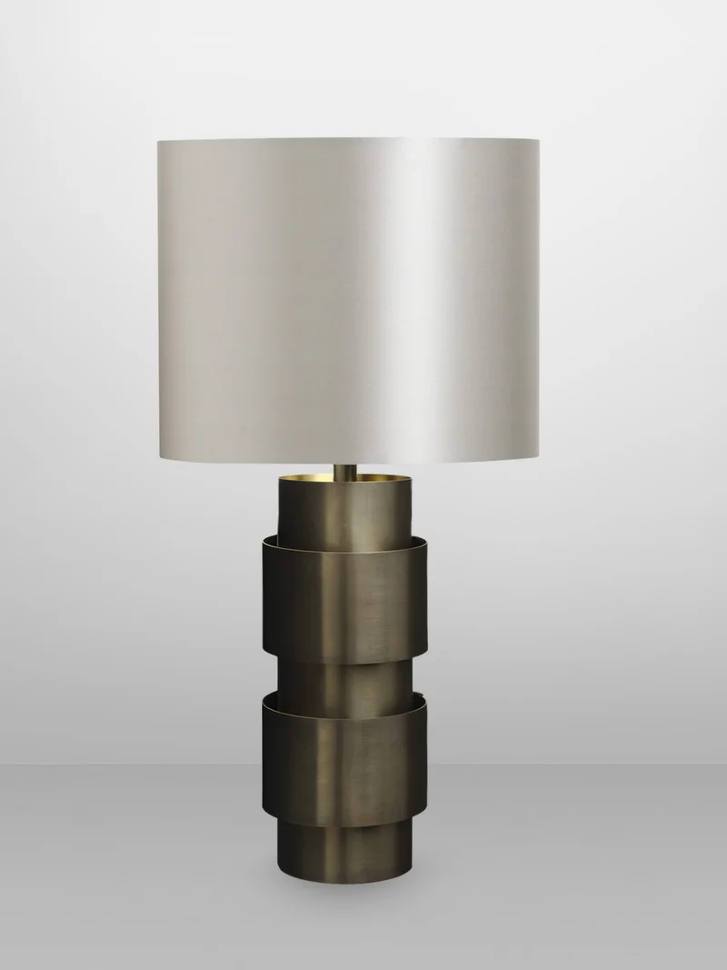 RING Table with Dove Grey Silk Shade Table Lamp