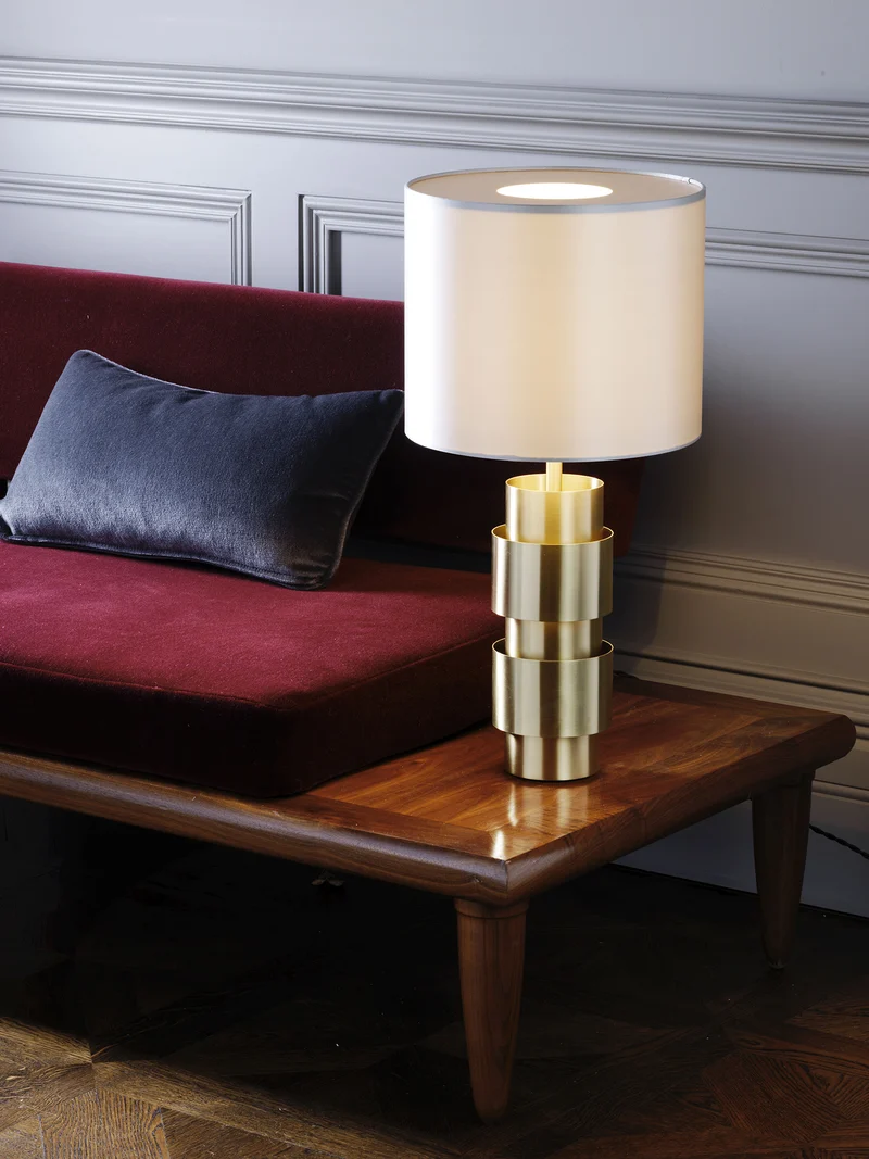 RING Table with Dove Grey Silk Shade Table Lamp