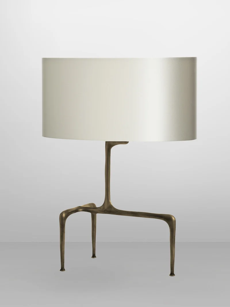 BRAQUE Table with Dove Grey Silk Shade Table Lamp