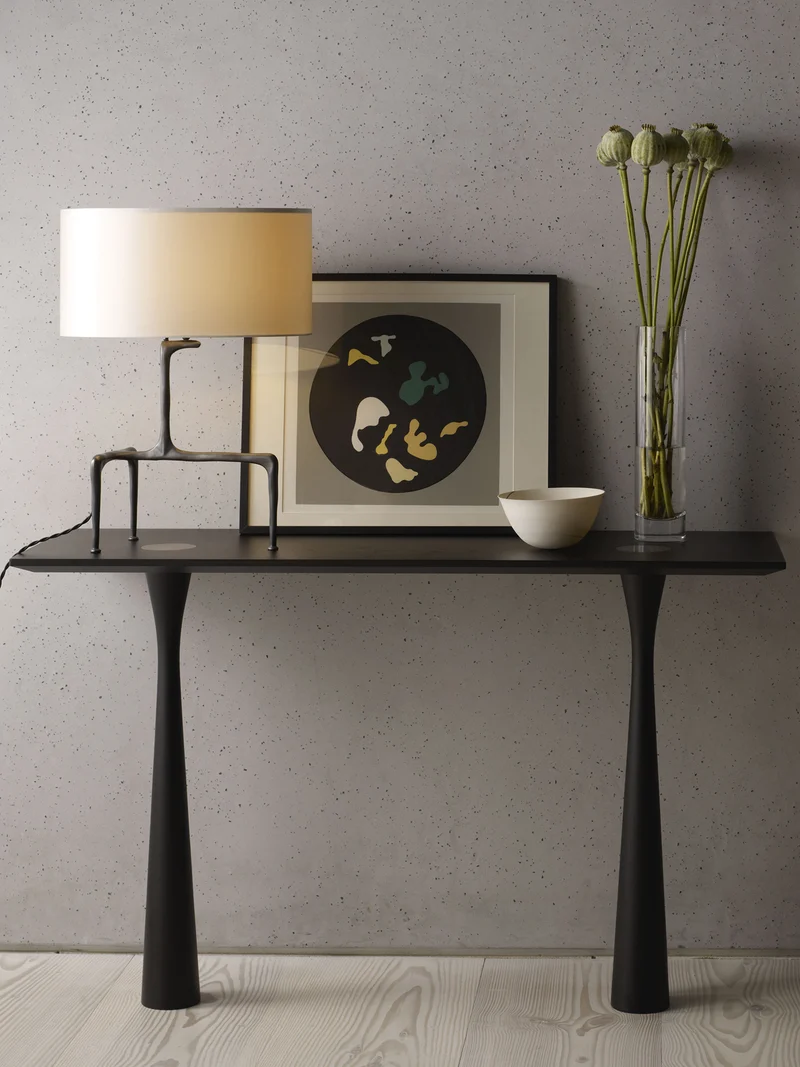 BRAQUE Table with Dove Grey Silk Shade Table Lamp