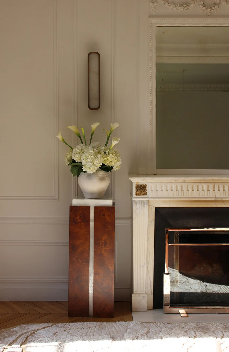 'Como' Plinth White Onyx and Brown Wood