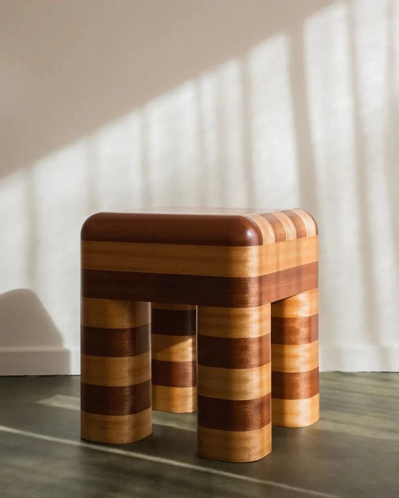"Marcello" - Wooden Striped Stool / Side Table