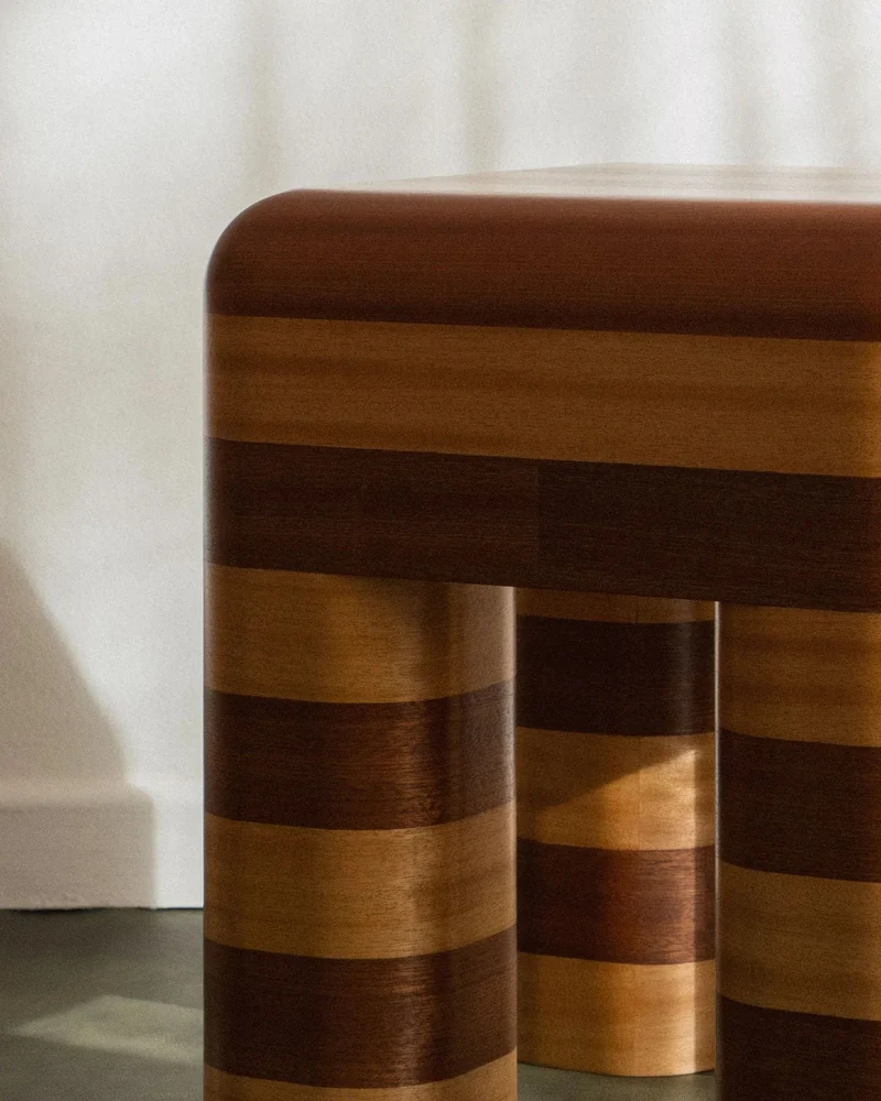 "Marcello" - Wooden Striped Stool / Side Table
