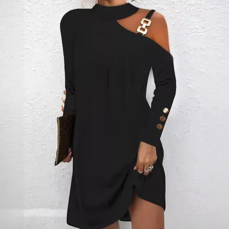 Robe Courte Élégante à Col Halter et Détail Métallique