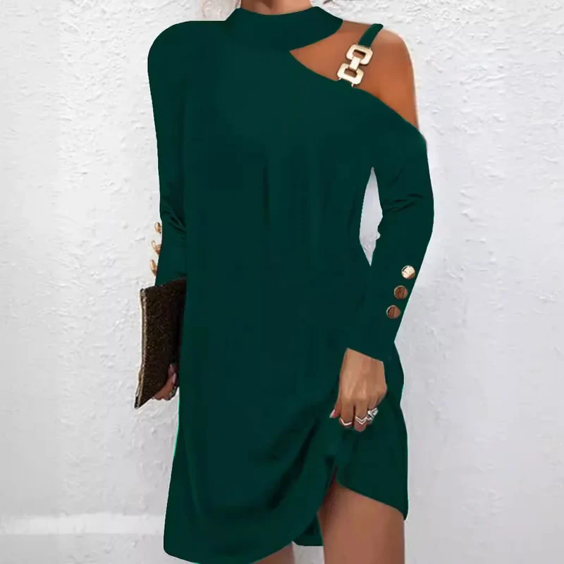 Robe Courte Élégante à Col Halter et Détail Métallique
